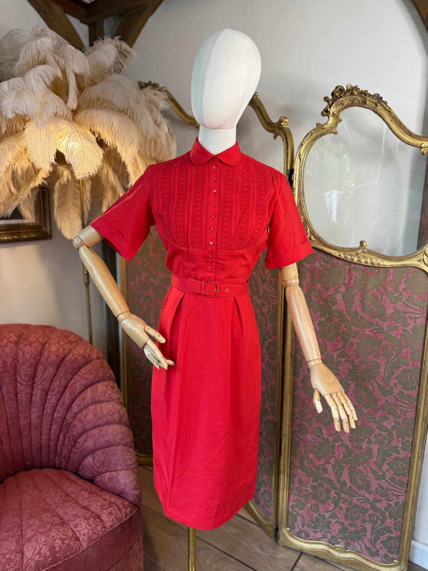 1960s Red Preppy Vintage Dress