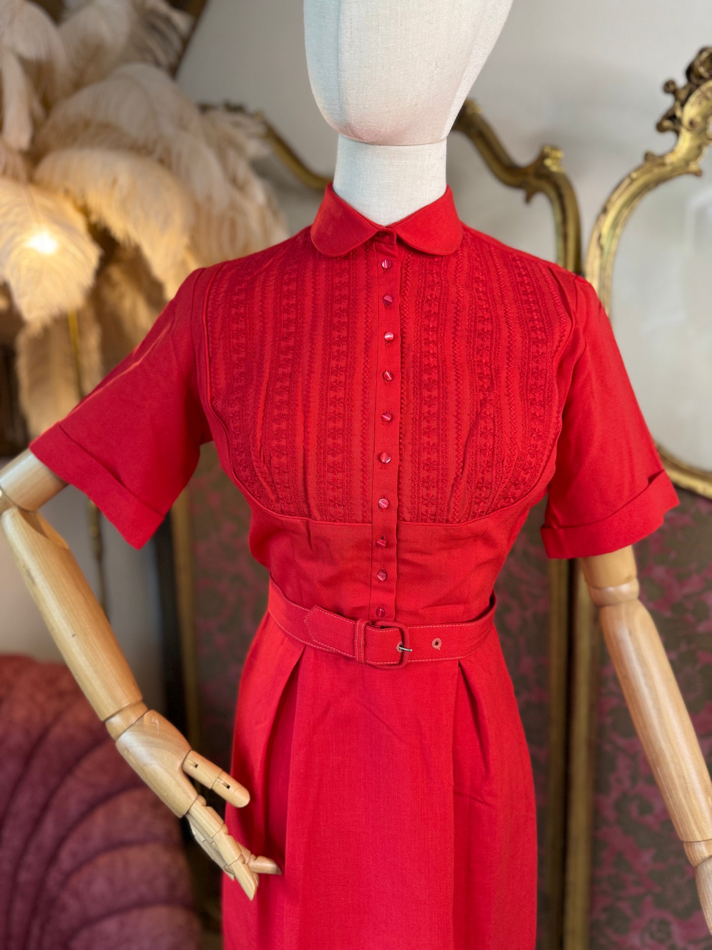 1960s Red Preppy Vintage Dress