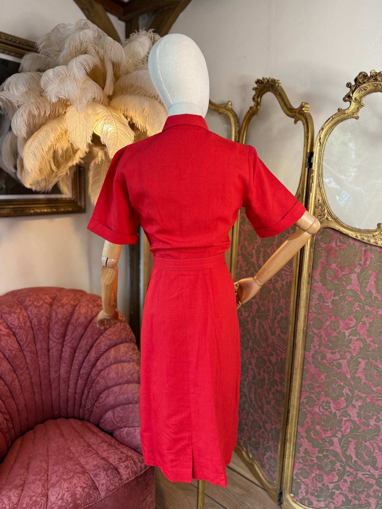 1960s Red Preppy Vintage Dress