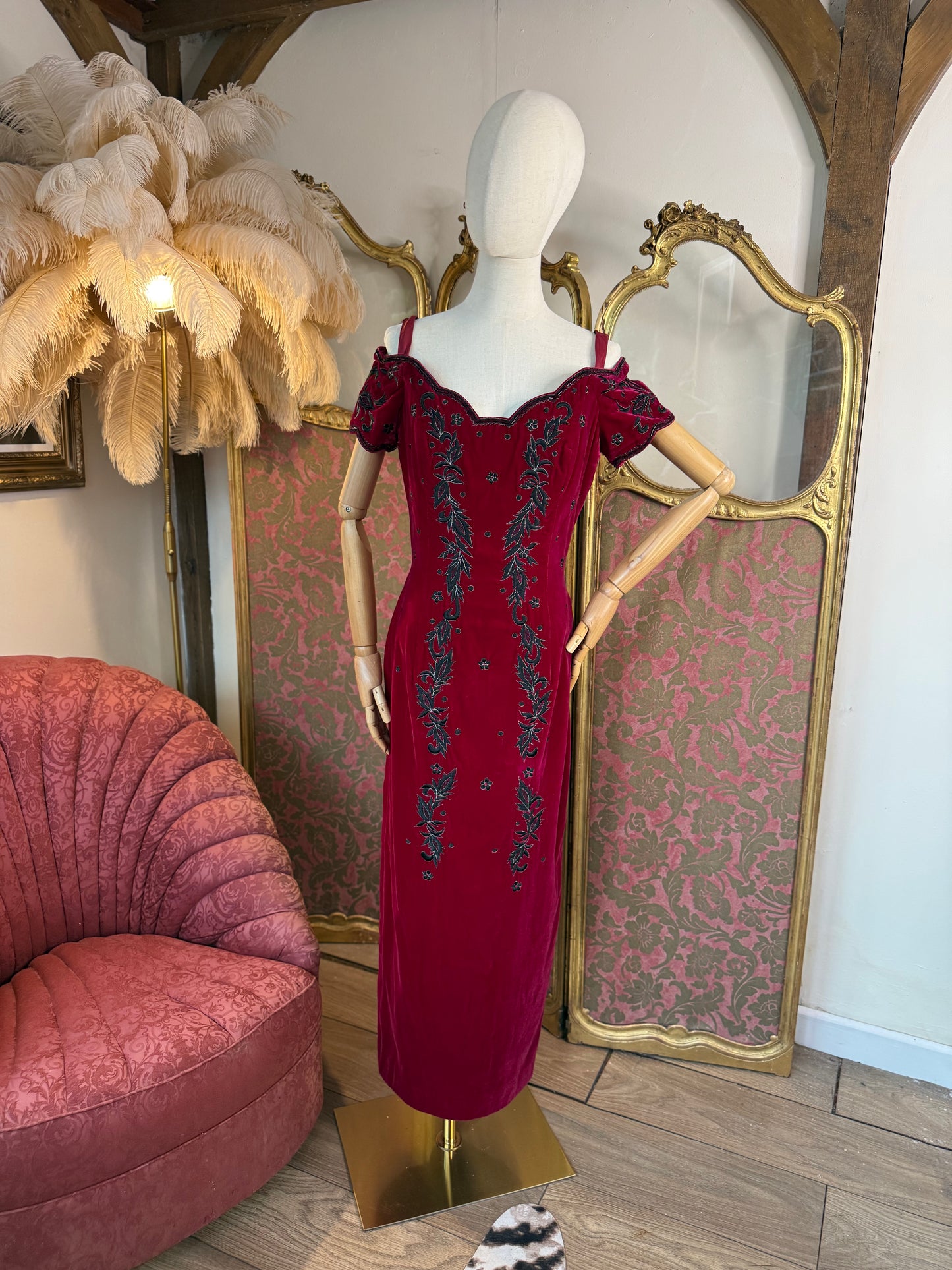 Fabulous Red Vintage Velvet Evening Gown