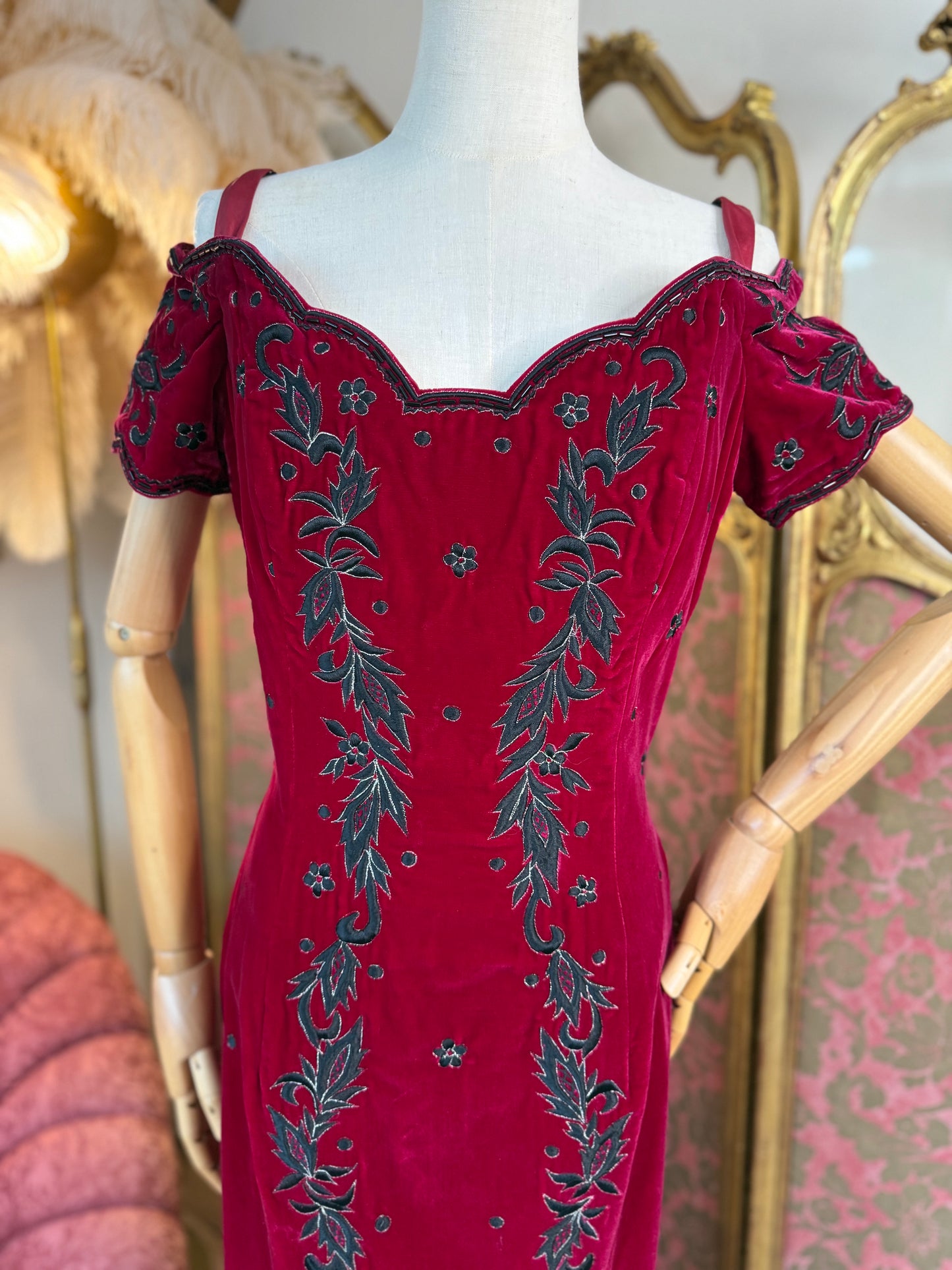 Fabulous Red Vintage Velvet Evening Gown