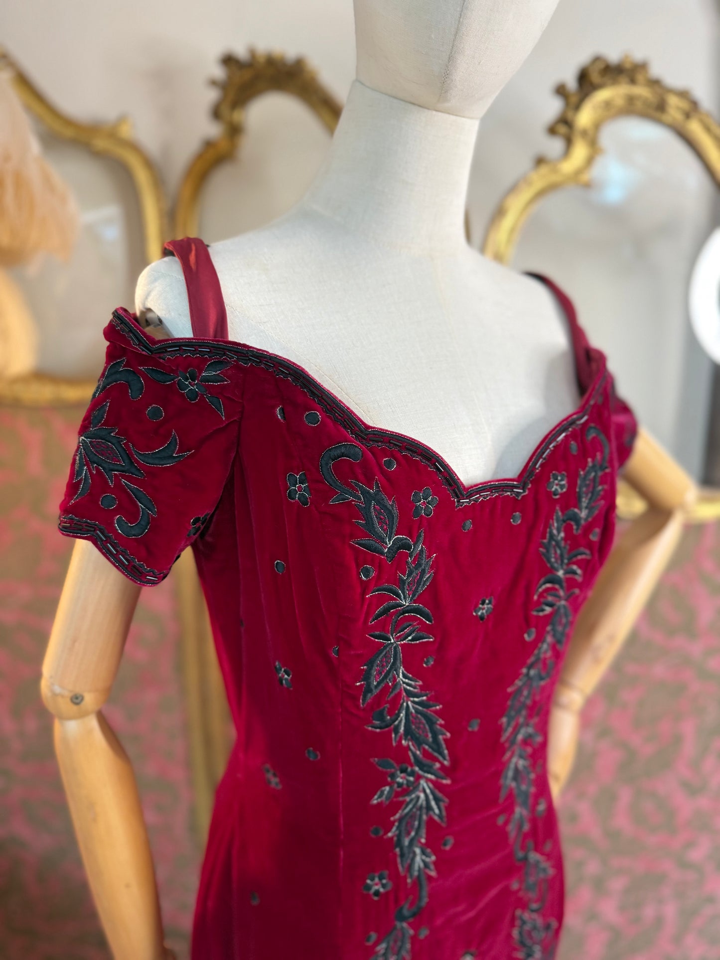 Fabulous Red Vintage Velvet Evening Gown