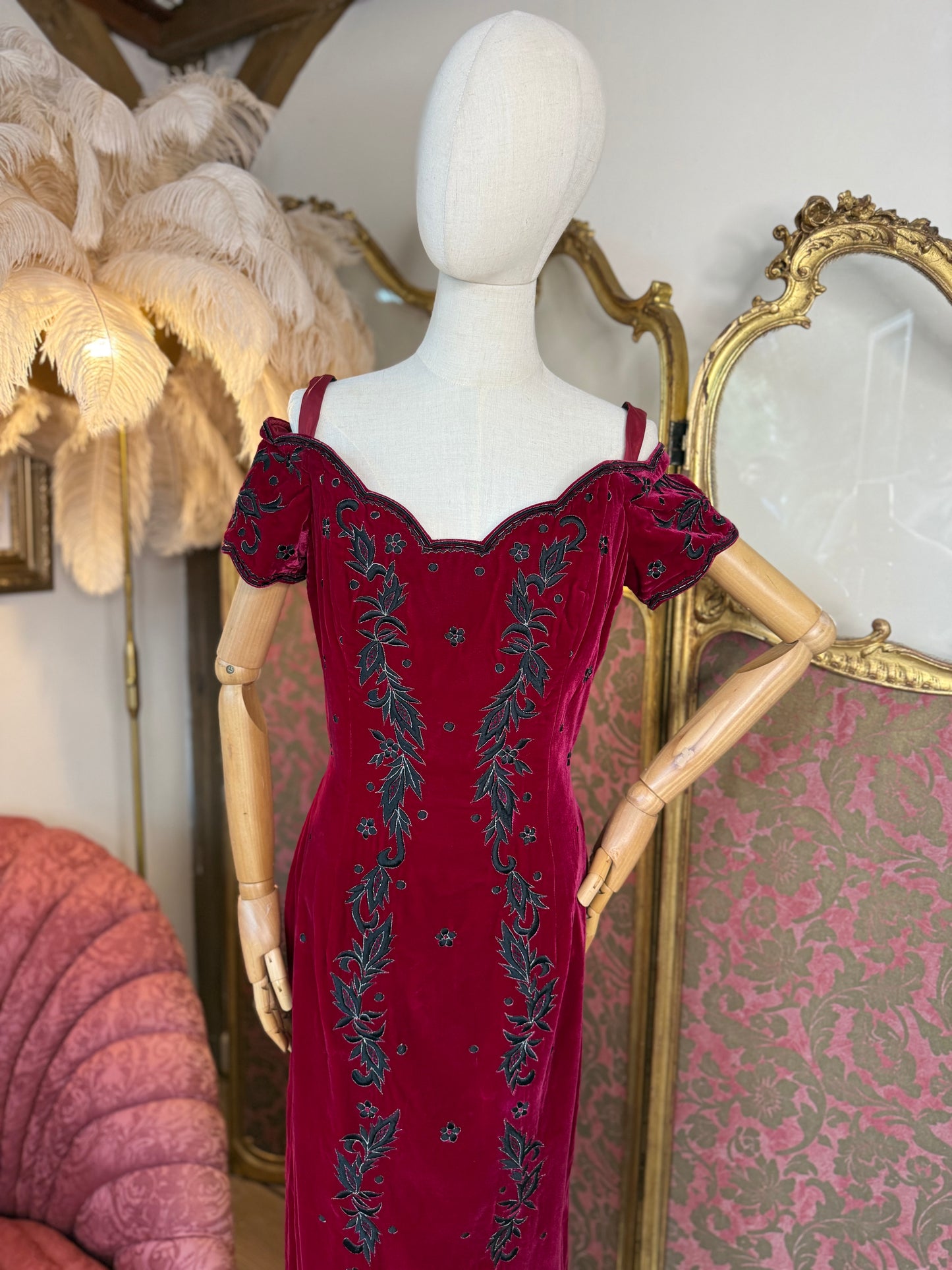 Fabulous Red Vintage Velvet Evening Gown