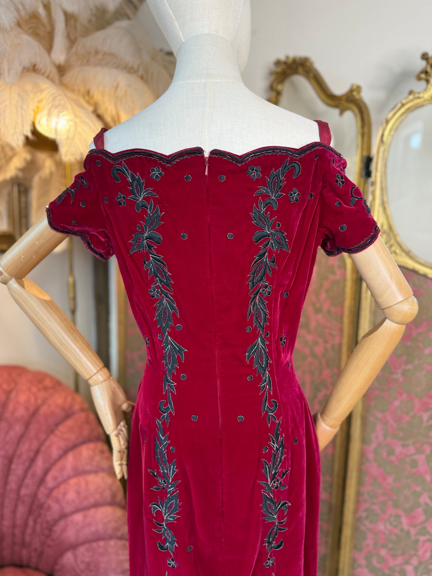Fabulous Red Vintage Velvet Evening Gown
