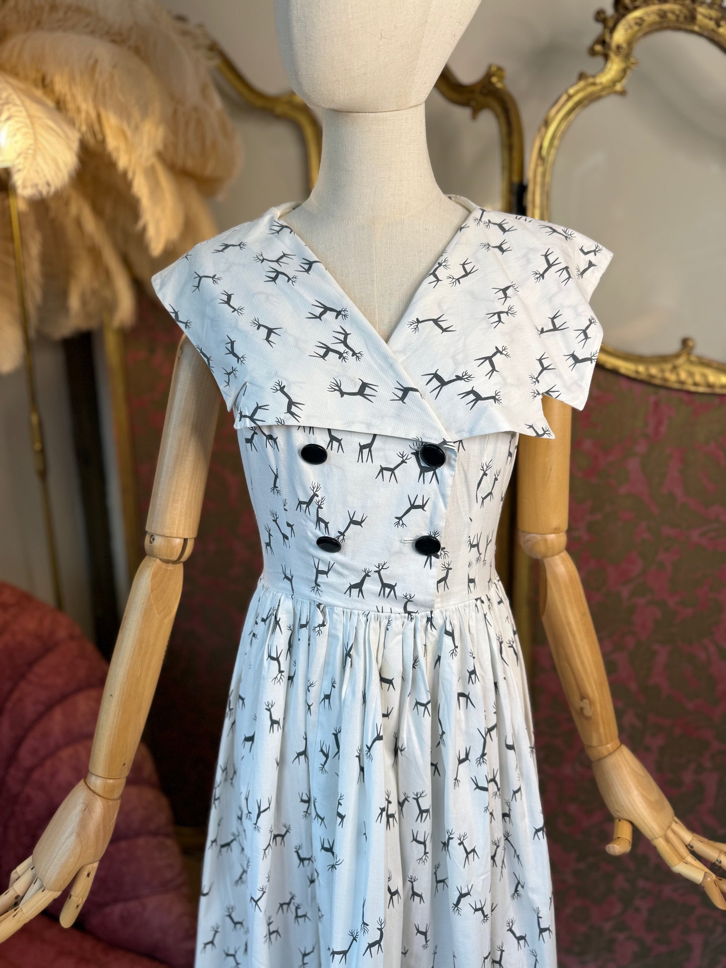 1950s Handmade Stag Print Day Dress