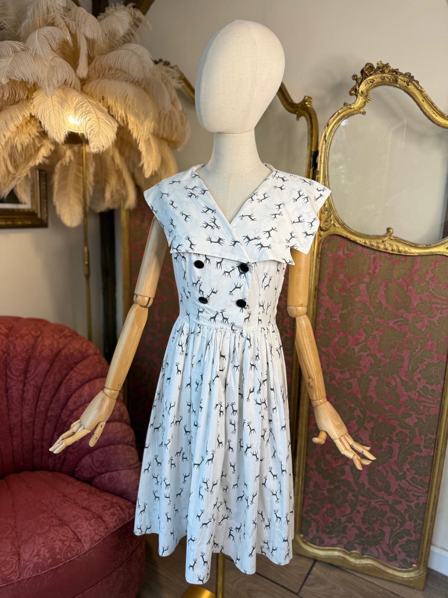 1950s Handmade Stag Print Day Dress