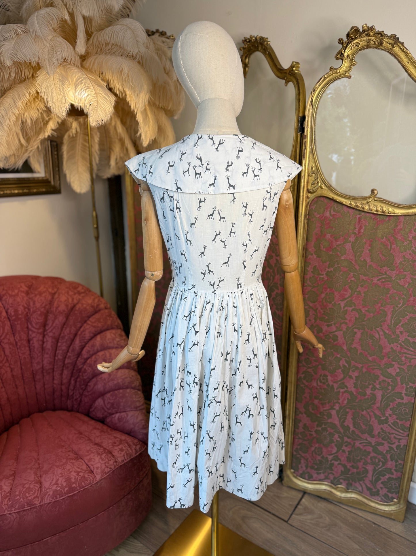 1950s Handmade Stag Print Day Dress