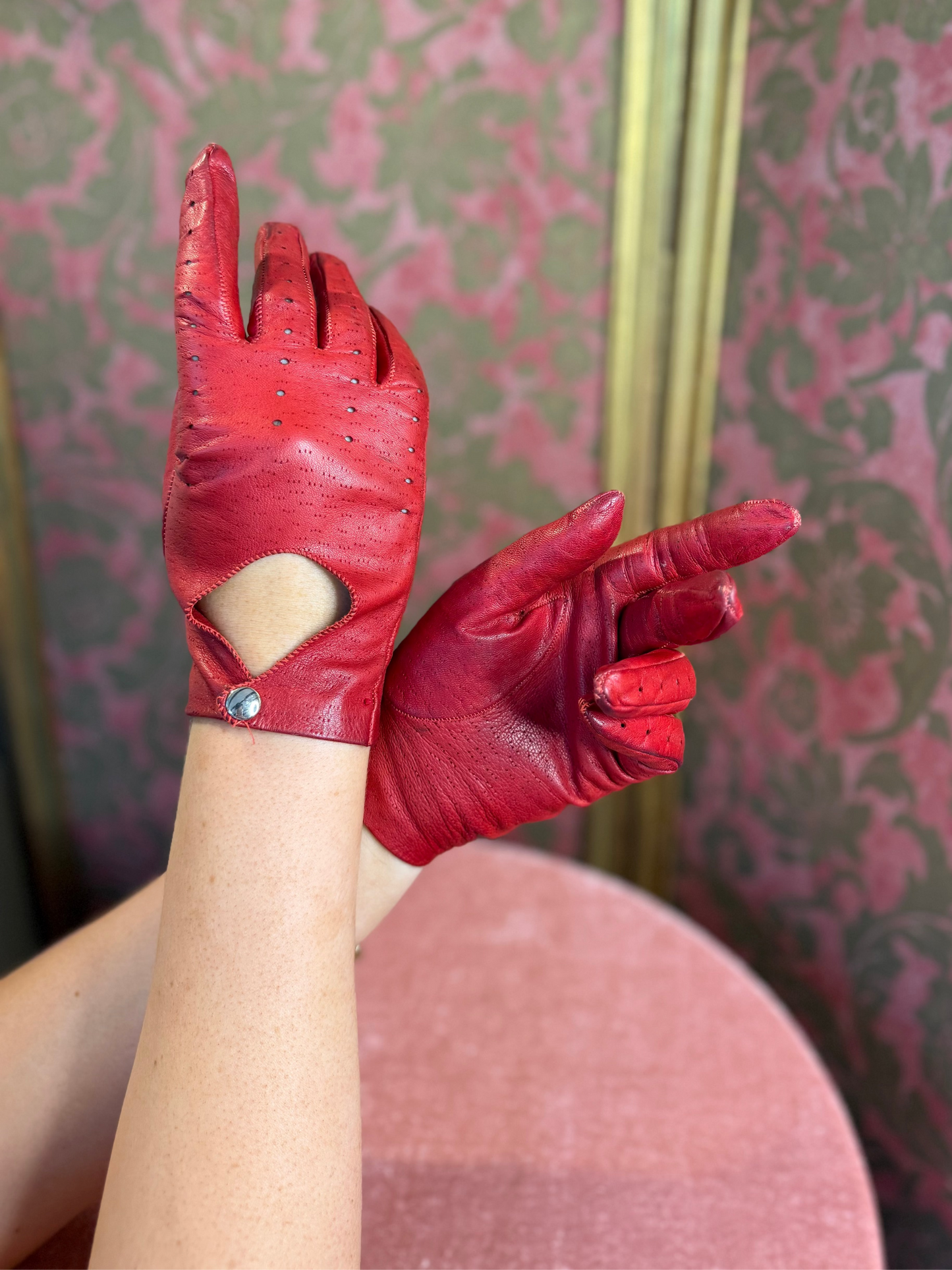 Red Vintage Leather Driving Gloves