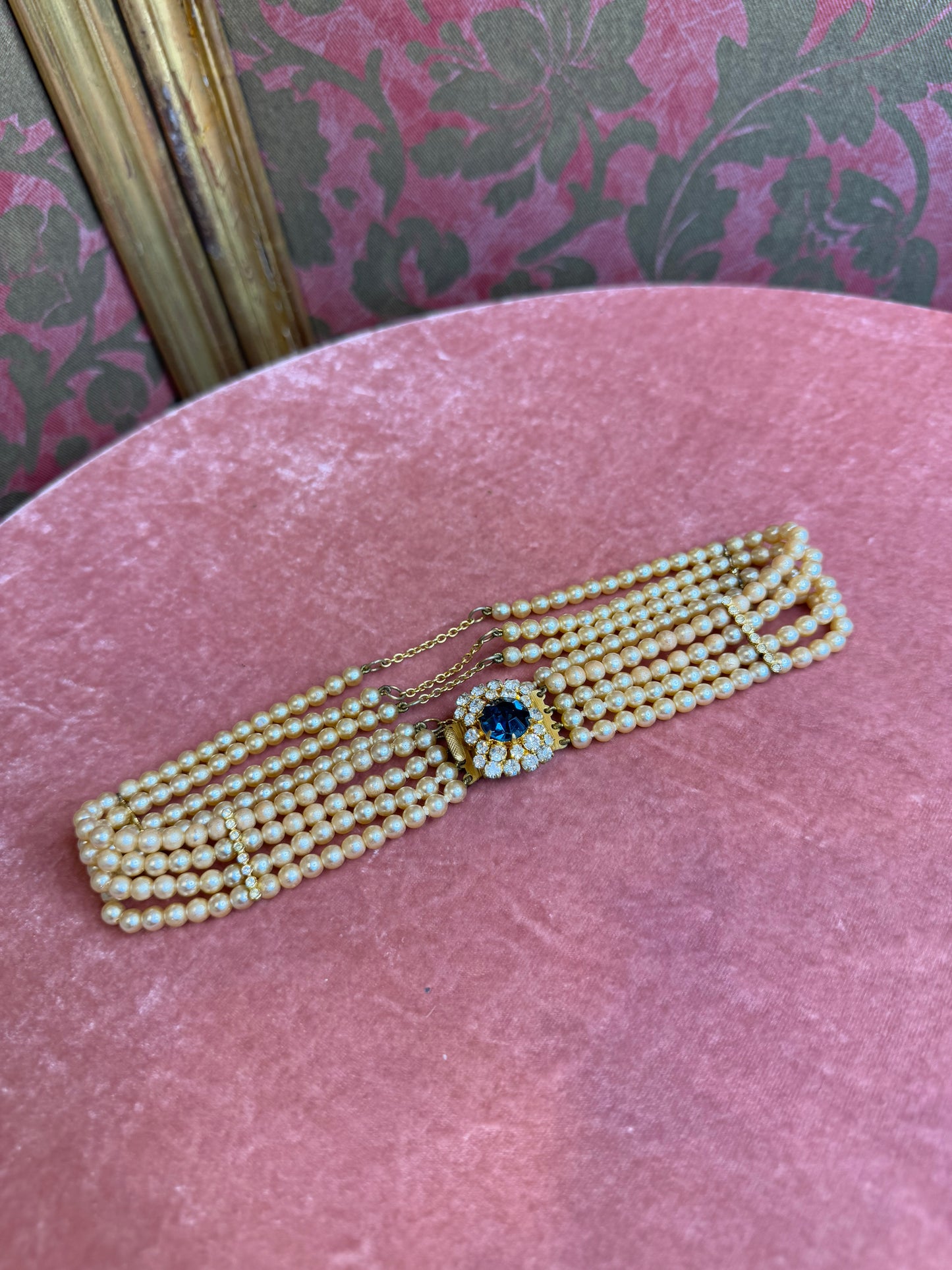 Pearl and Sapphire Vintage Costume Choker
