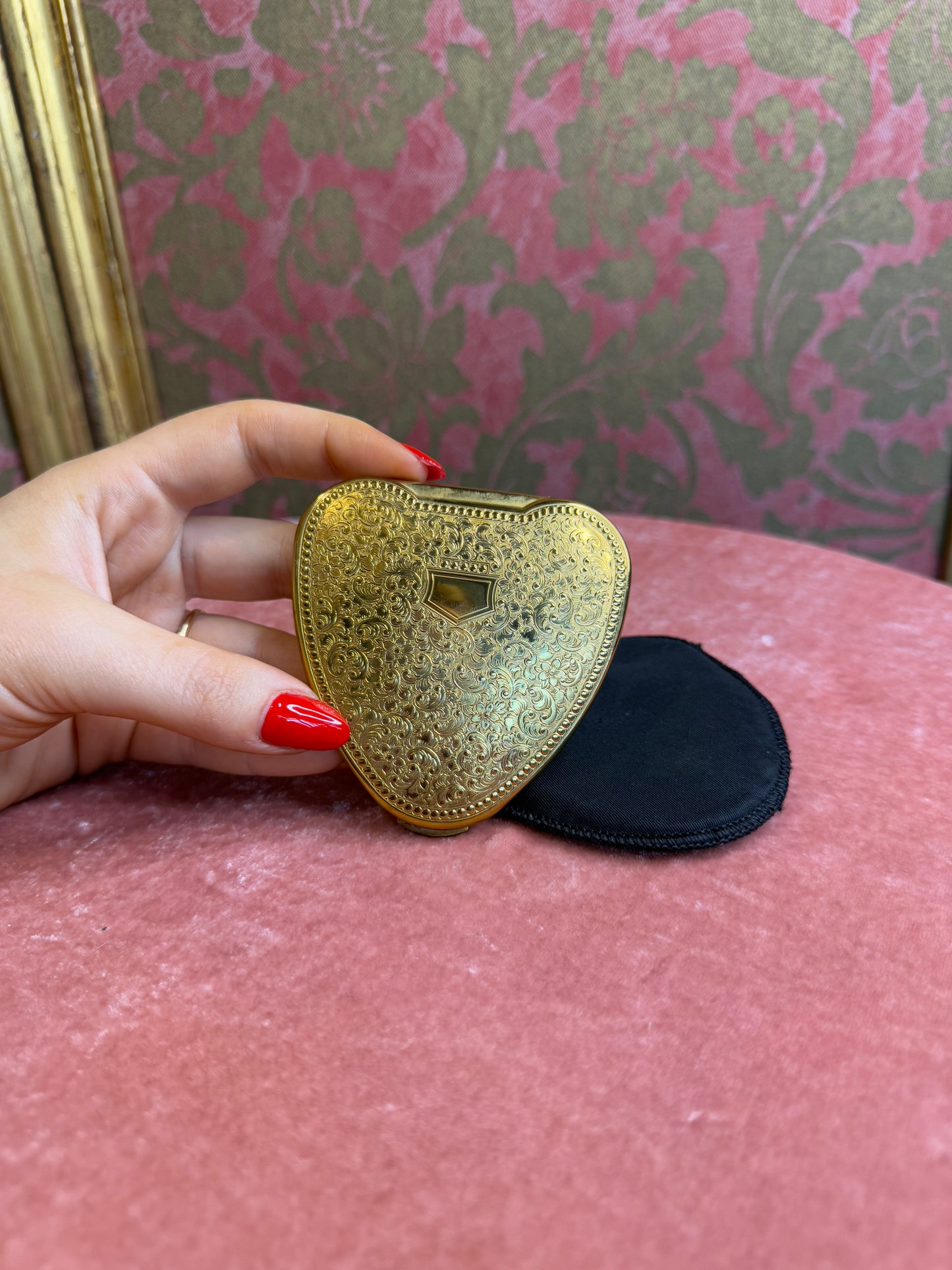 1950s Brass Heart Shaped Compact Mirror