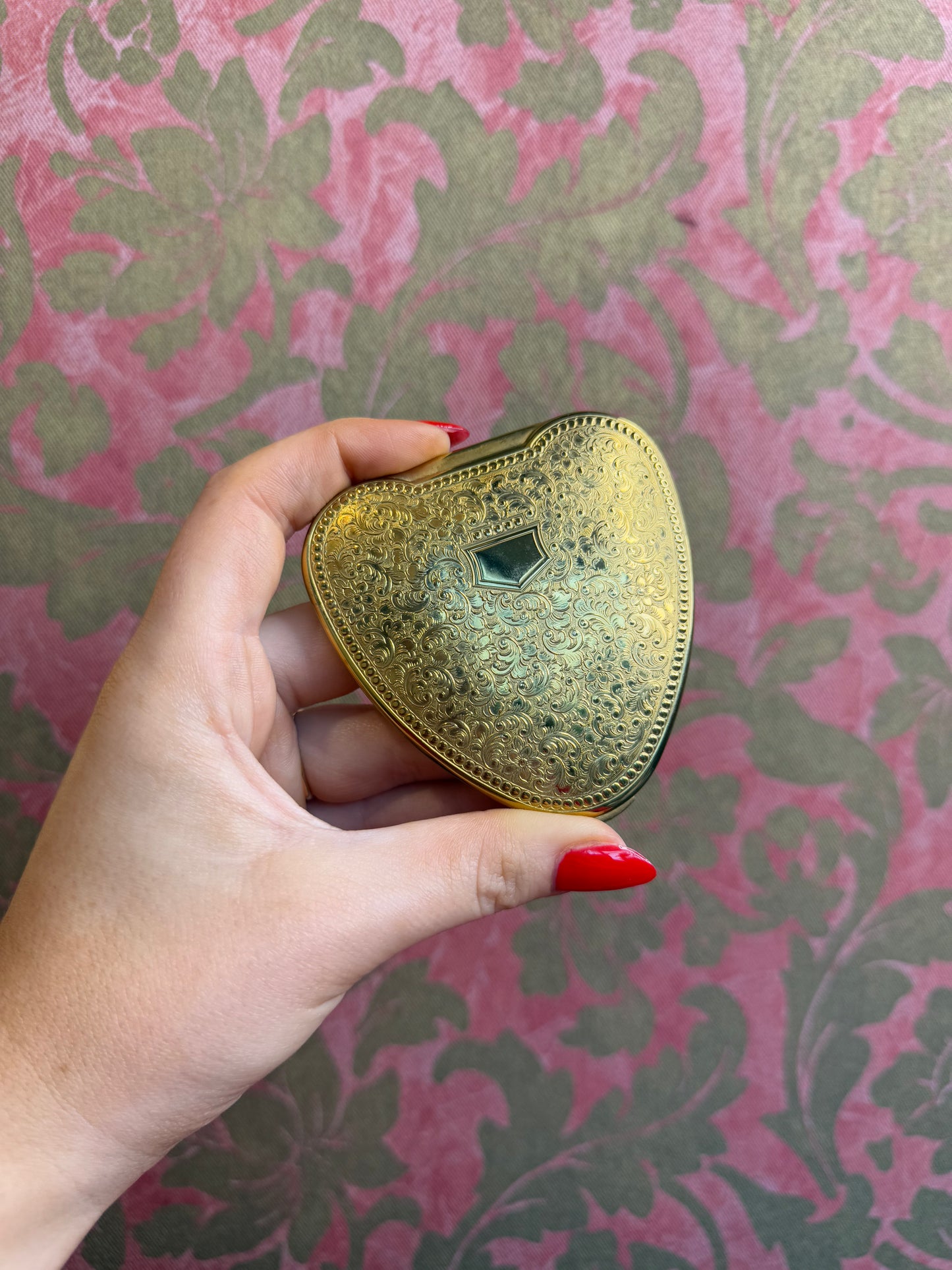 1950s Brass Heart Shaped Compact Mirror