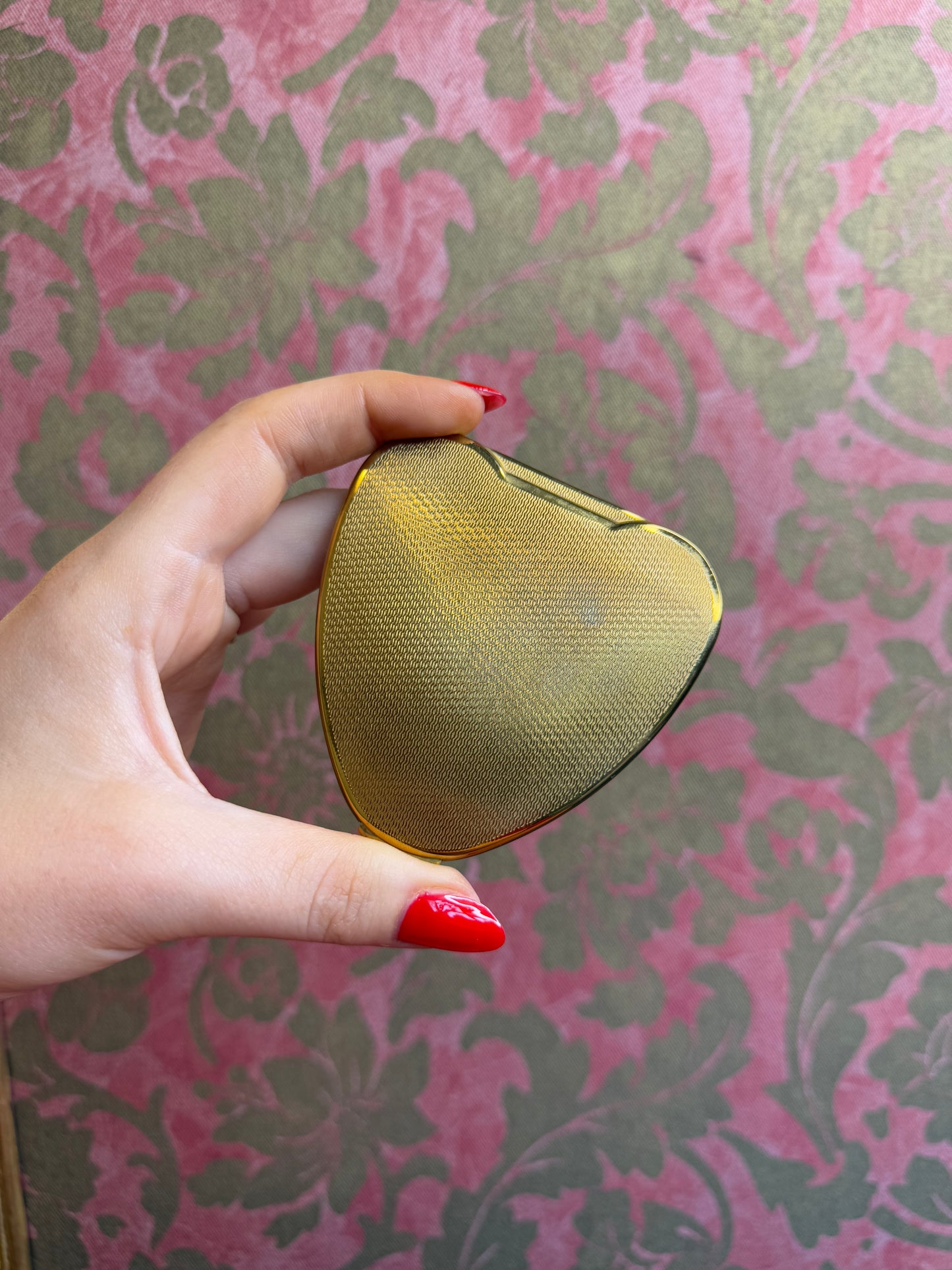 1950s Brass Heart Shaped Compact Mirror