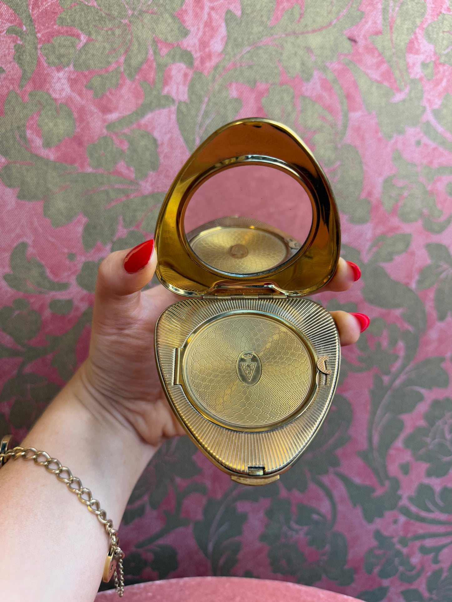 1950s Brass Heart Shaped Compact Mirror