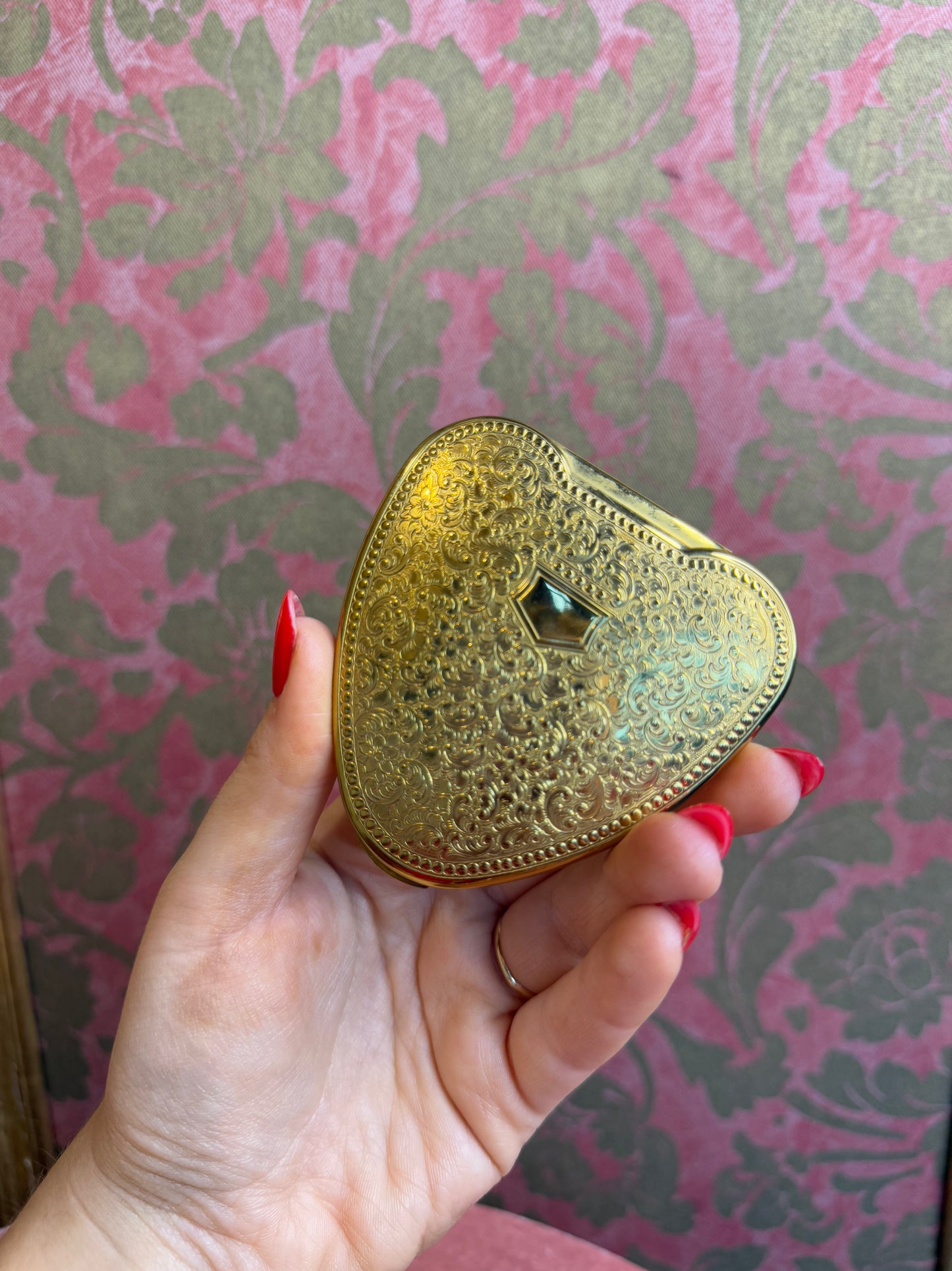 1950s Brass Heart Shaped Compact Mirror