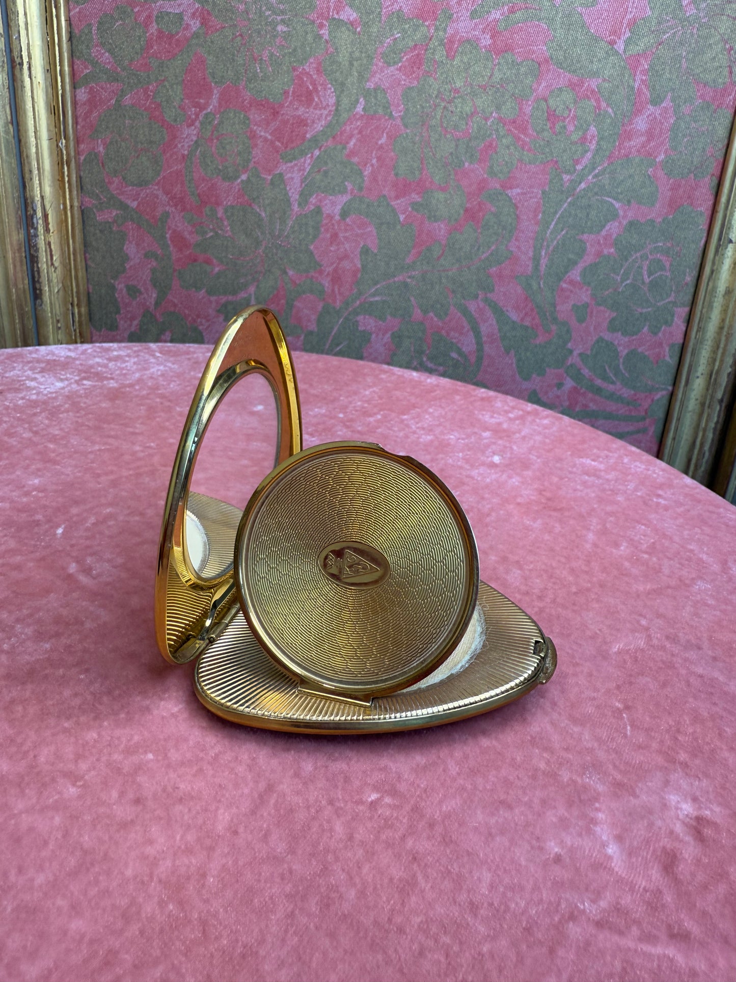 1950s Brass Heart Shaped Compact Mirror