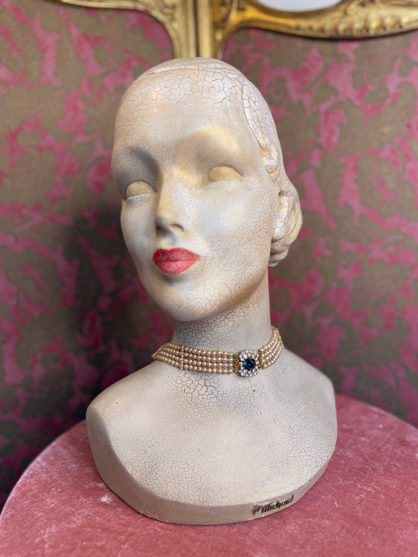 Pearl and Sapphire Vintage Costume Choker