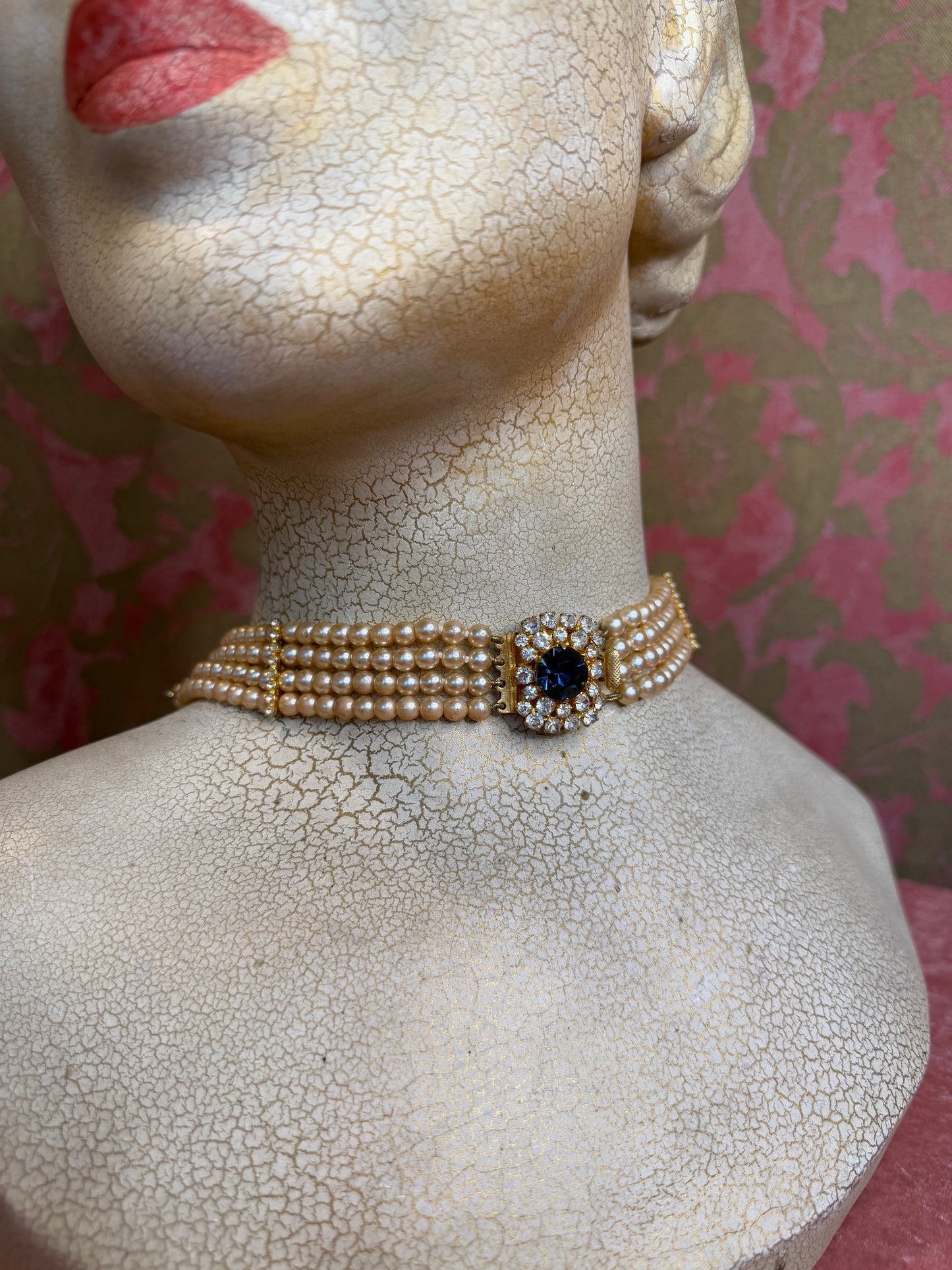 Pearl and Sapphire Vintage Costume Choker
