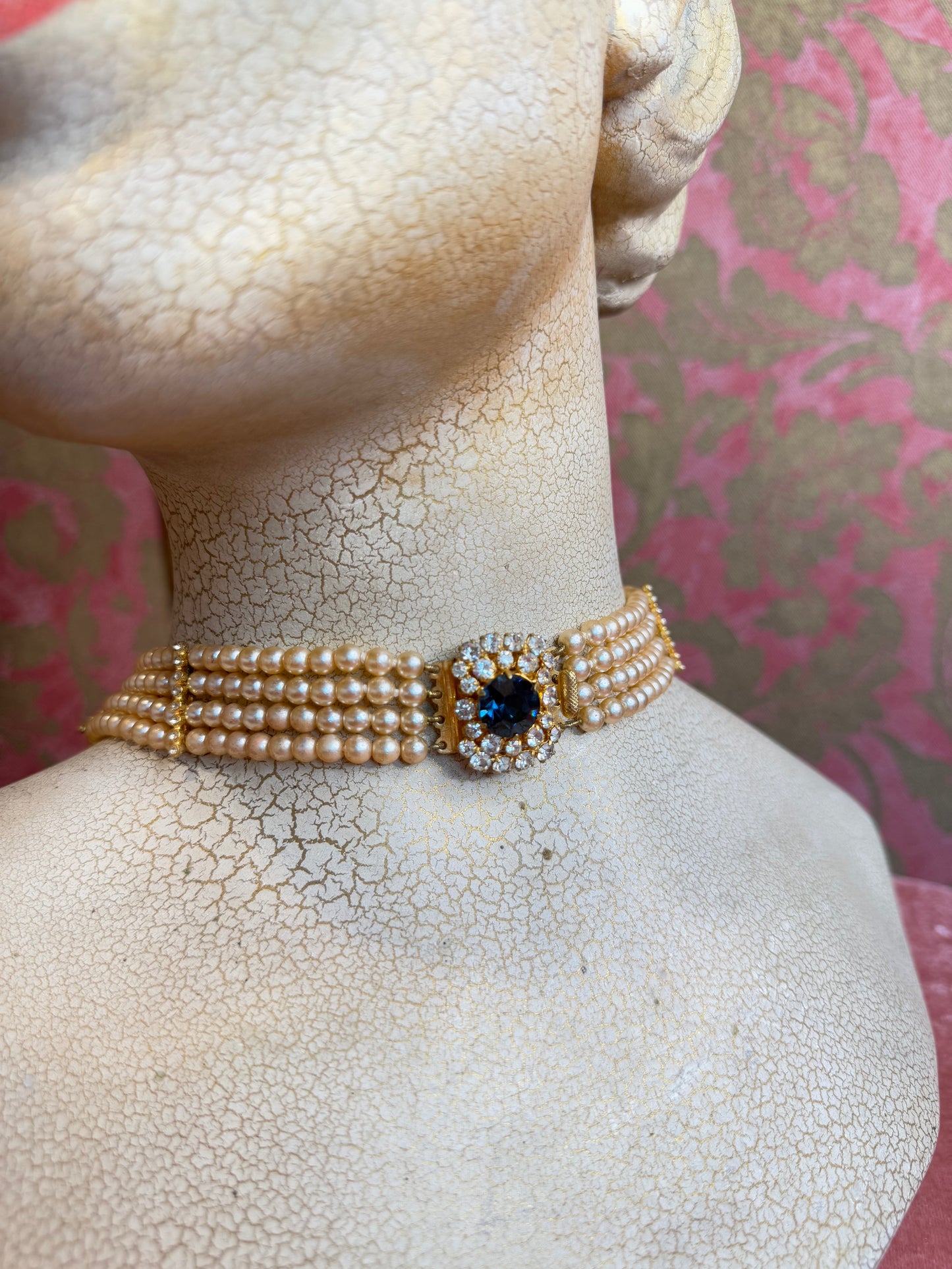 Pearl and Sapphire Vintage Costume Choker