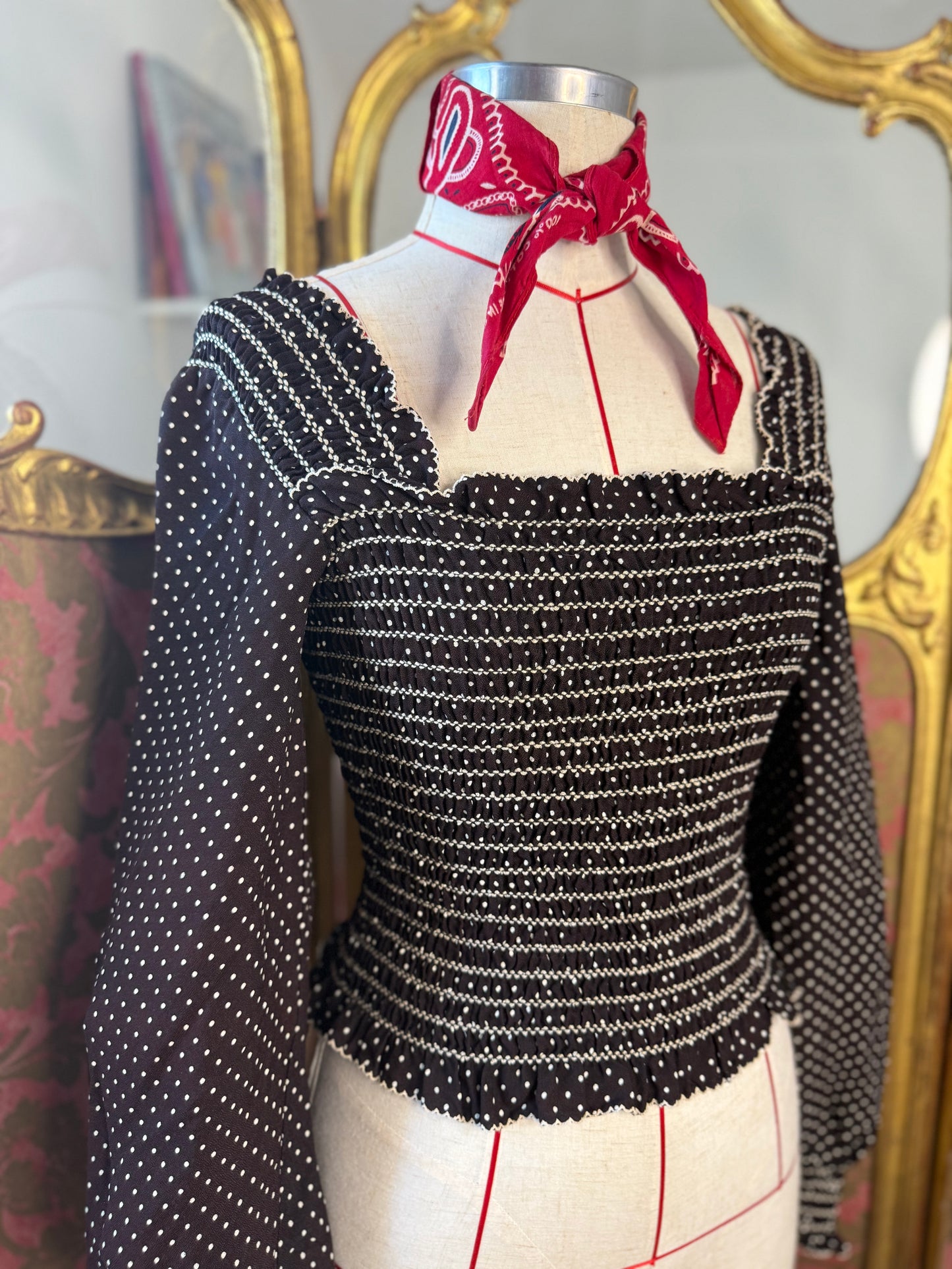 1970s Square Neck Peasant Blouse