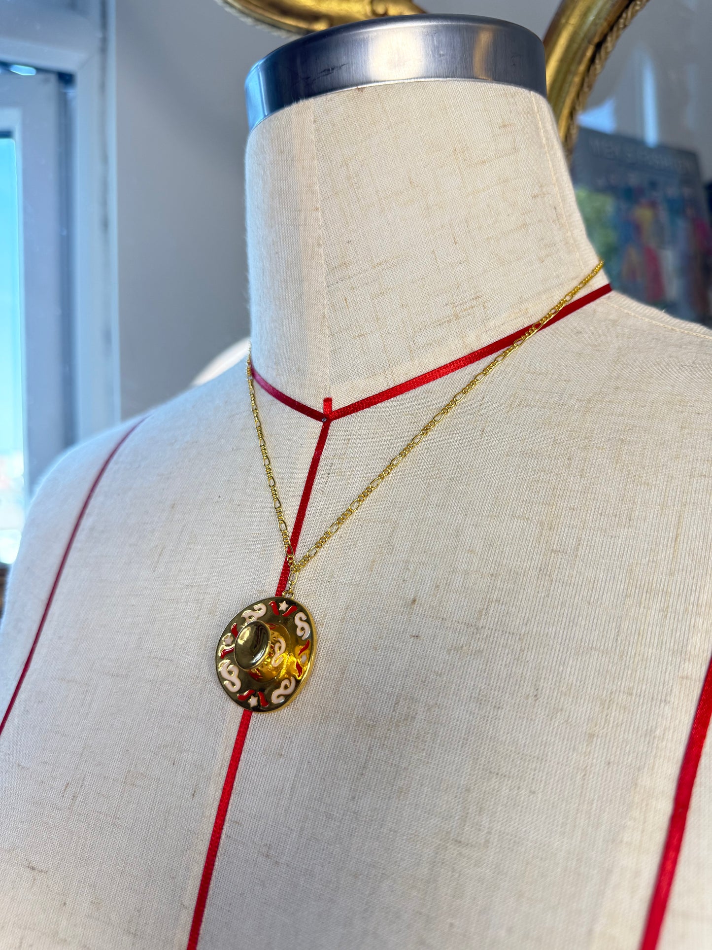 Tarnish-free Gold Cowboy Hat Necklace
