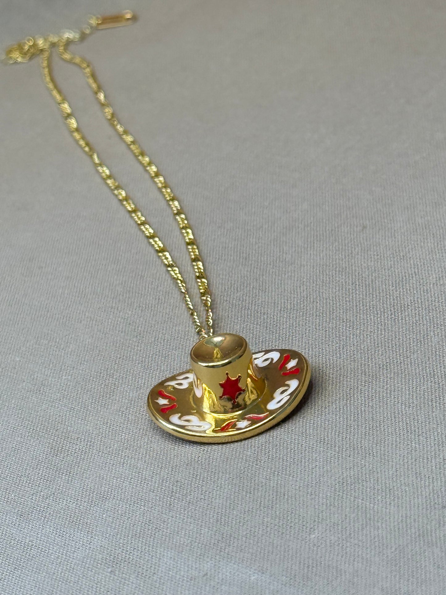 Tarnish-free Gold Cowboy Hat Necklace