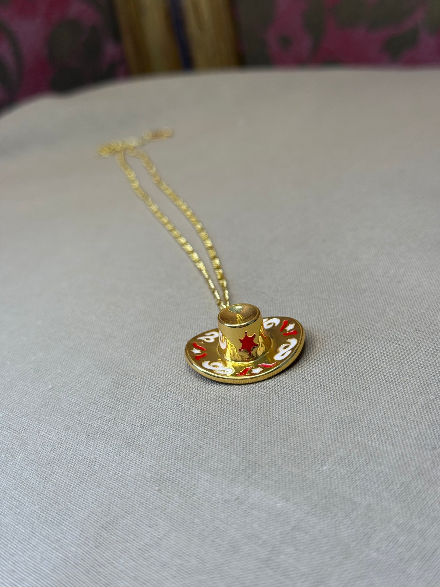 Tarnish-free Gold Cowboy Hat Necklace