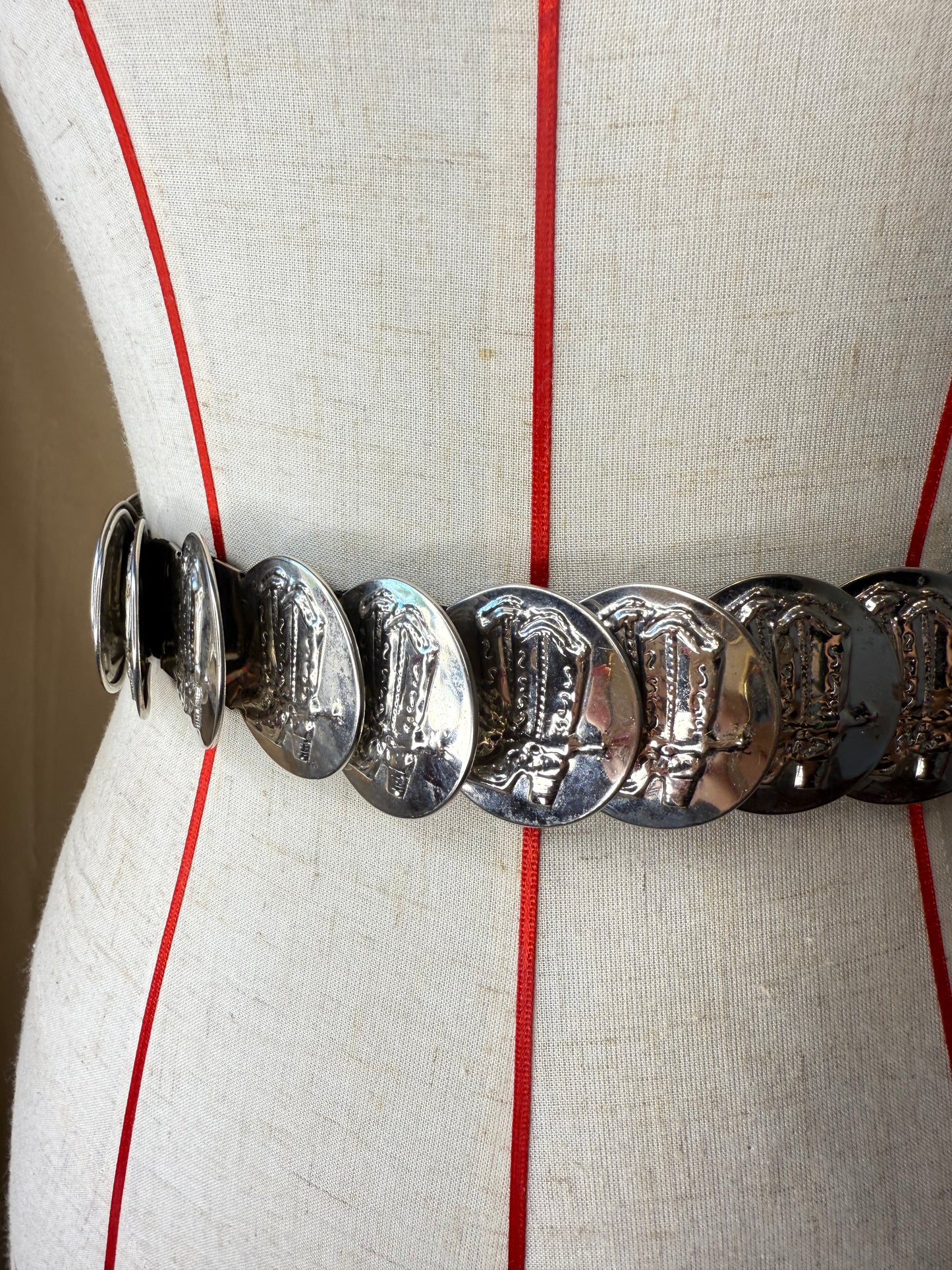 Vintage Silver Cowboy Boot Coin Belt