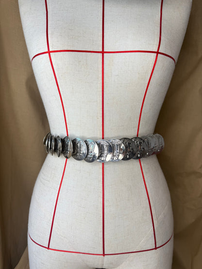 Vintage Silver Cowboy Boot Coin Belt