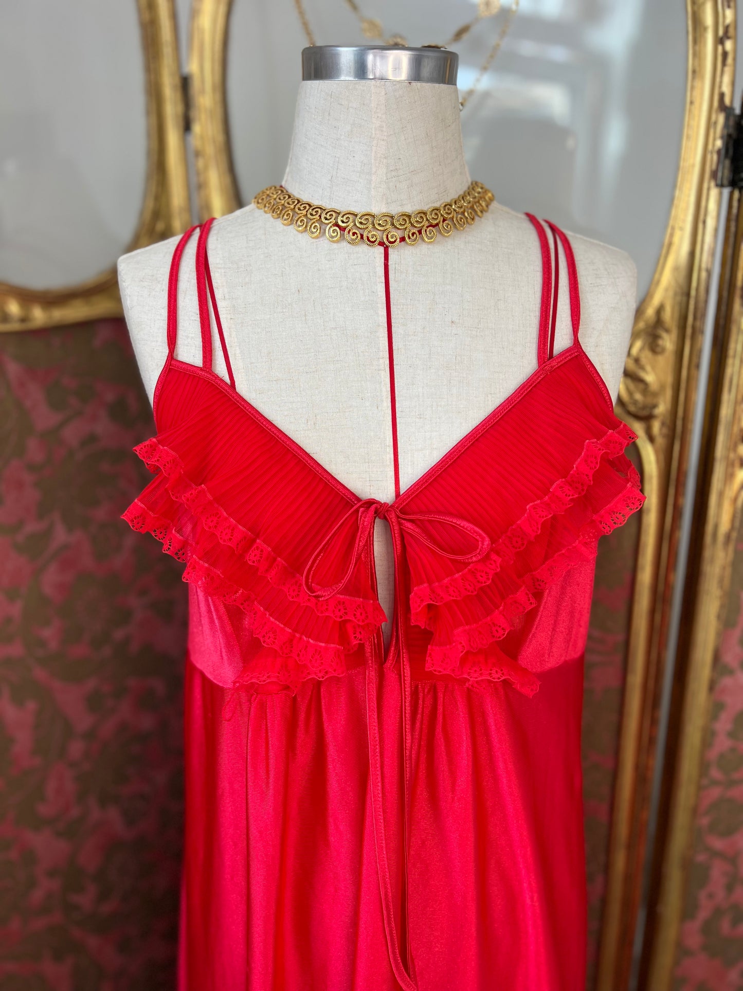 1950s Red Satin Night Dress