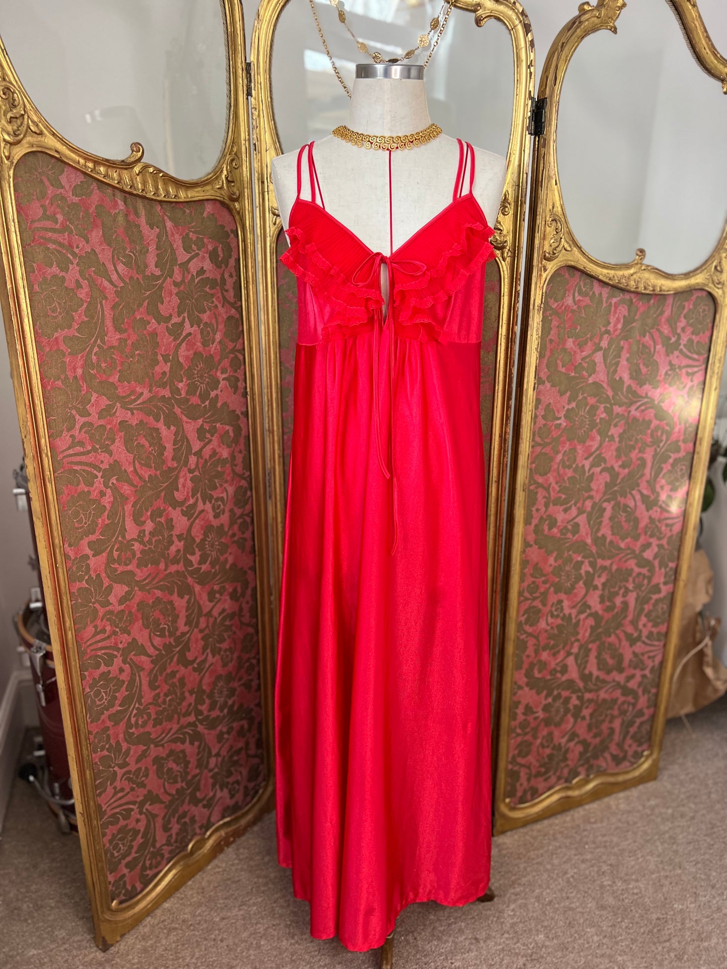 1950s Red Satin Night Dress