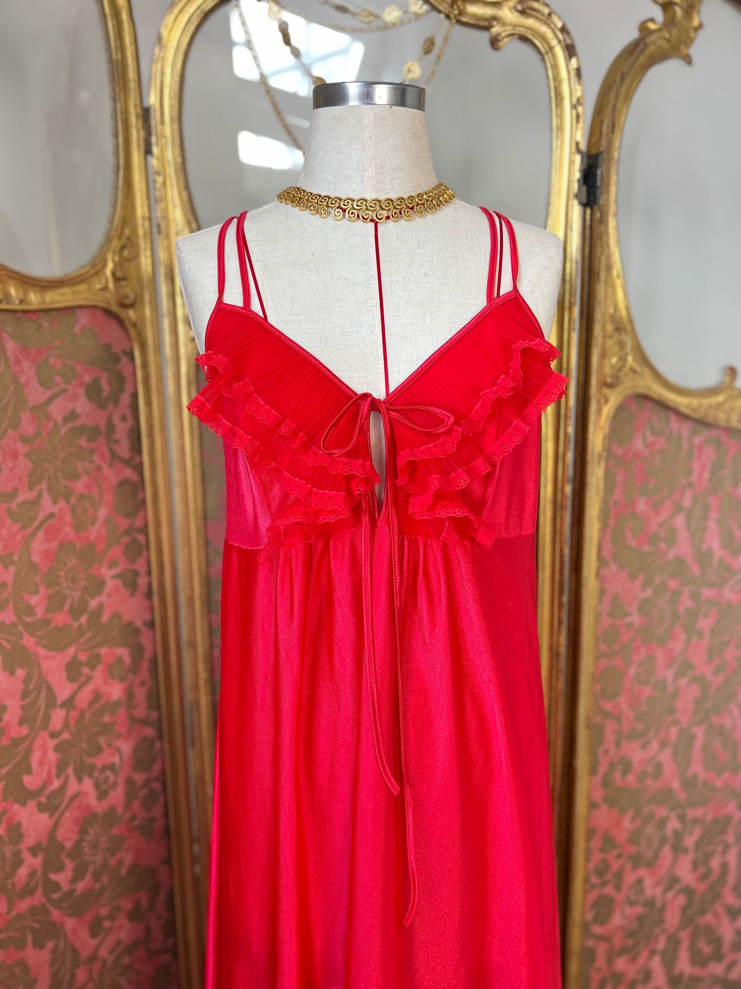 1950s Red Satin Night Dress