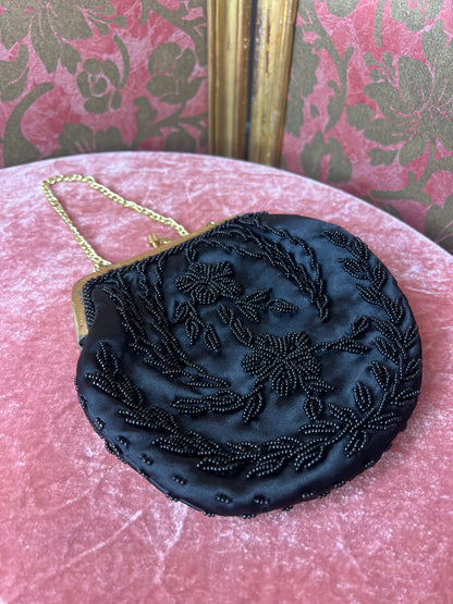 Vintage Black Beaded Evening Bag