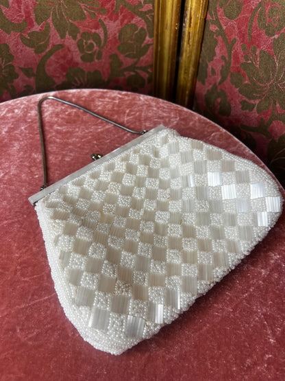 White Vintage Pearlescent Beaded Bag