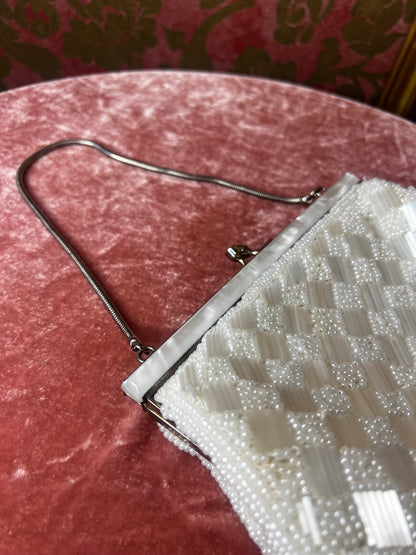 White Vintage Pearlescent Beaded Bag