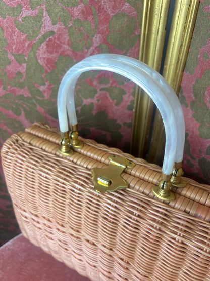 Baby Pink 1950s Basket Bag