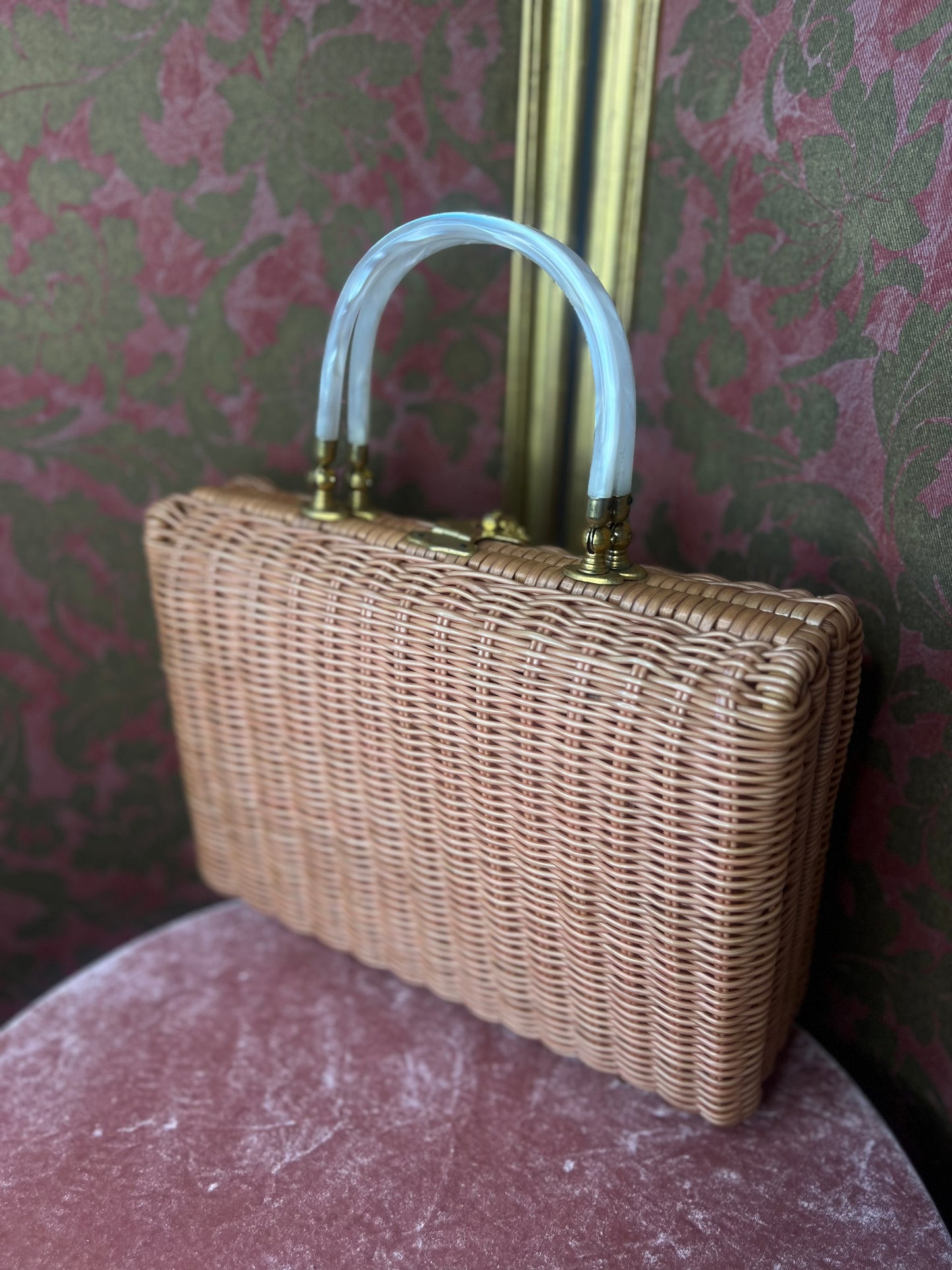 Baby Pink 1950s Basket Bag