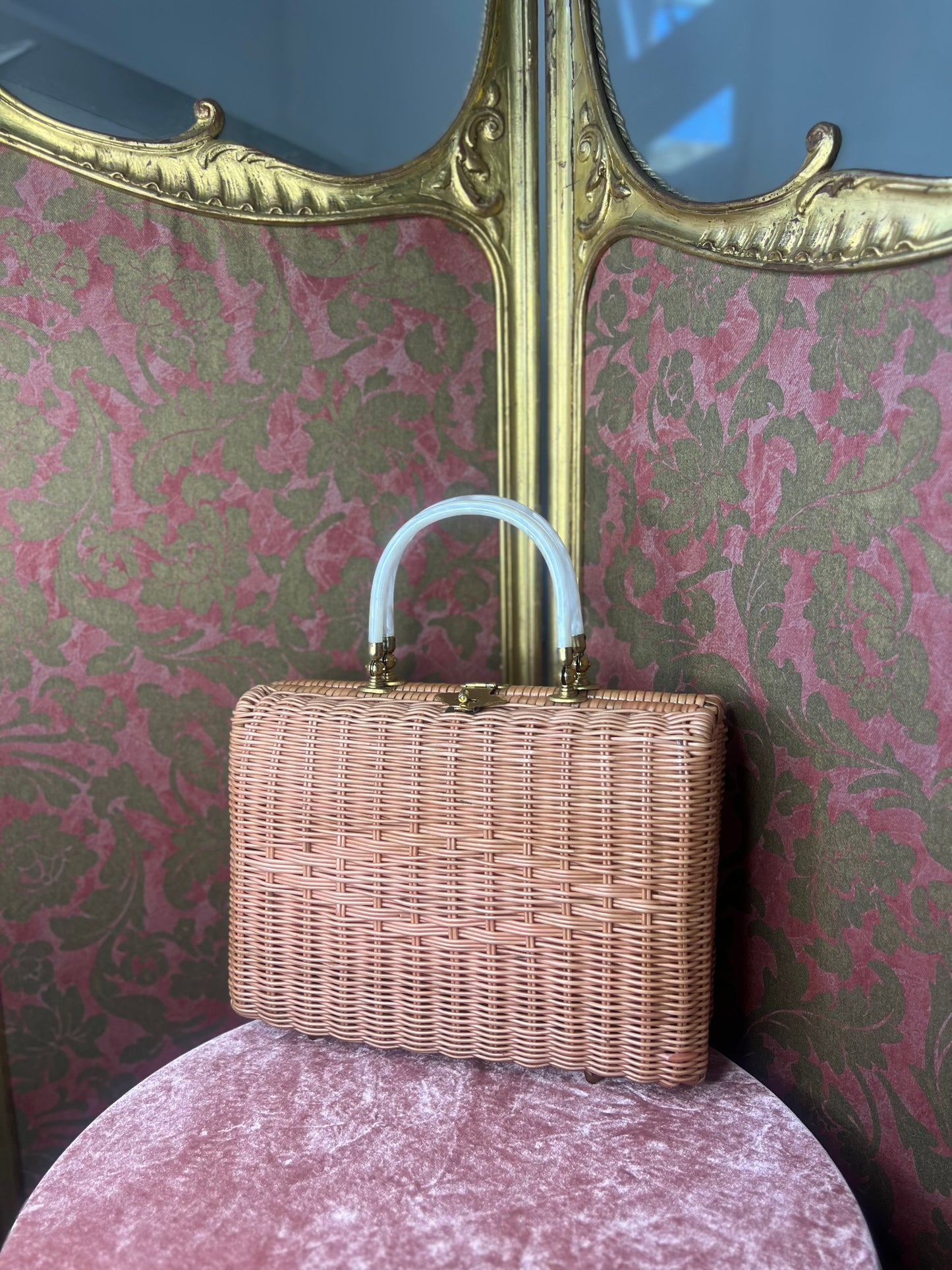 Baby Pink 1950s Basket Bag