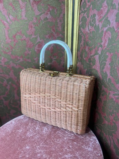 Baby Pink 1950s Basket Bag