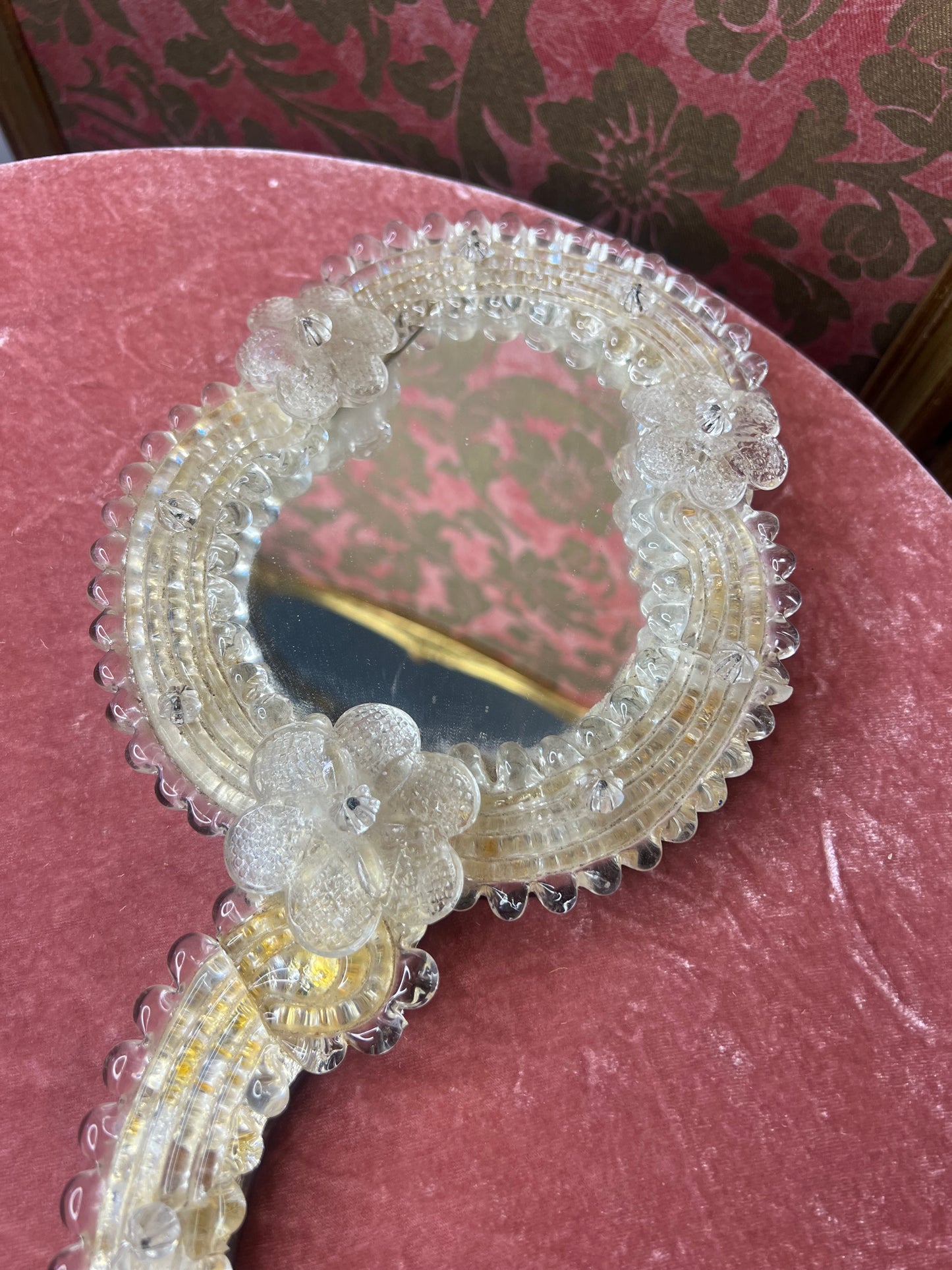 1960s Venetian Glass Handheld Mirror