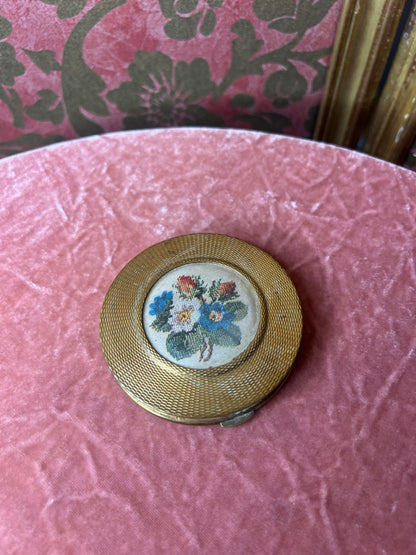 1940s Embroidered Mascot Powder Compact