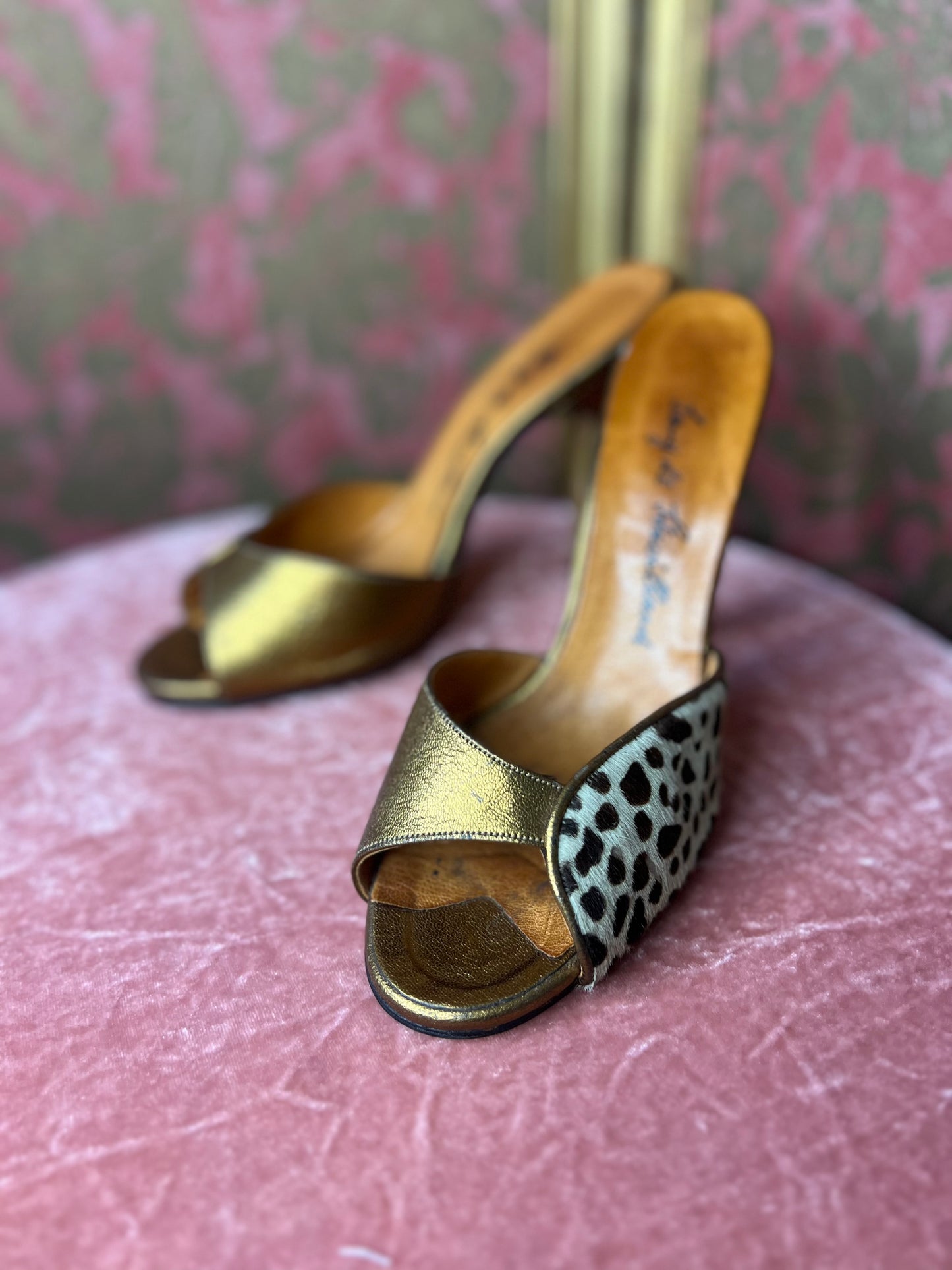 Incredible Terry De Havilland Gold Leopard Mules