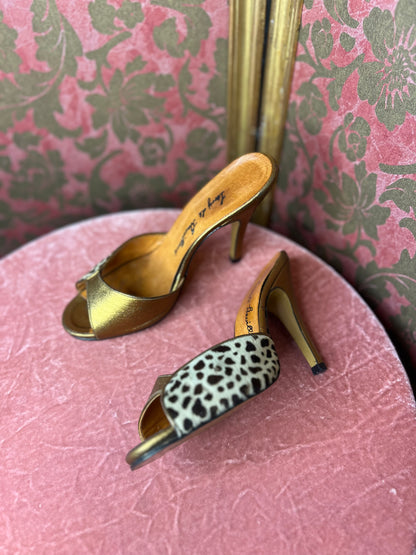 Incredible Terry De Havilland Gold Leopard Mules