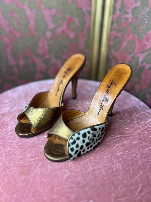 Incredible Terry De Havilland Gold Leopard Mules