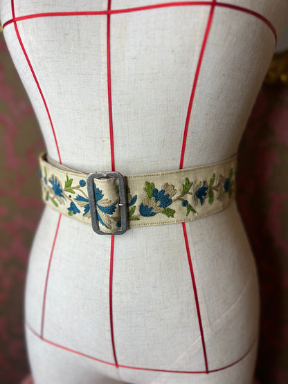 1970s Boho Leather Embroidered Belt