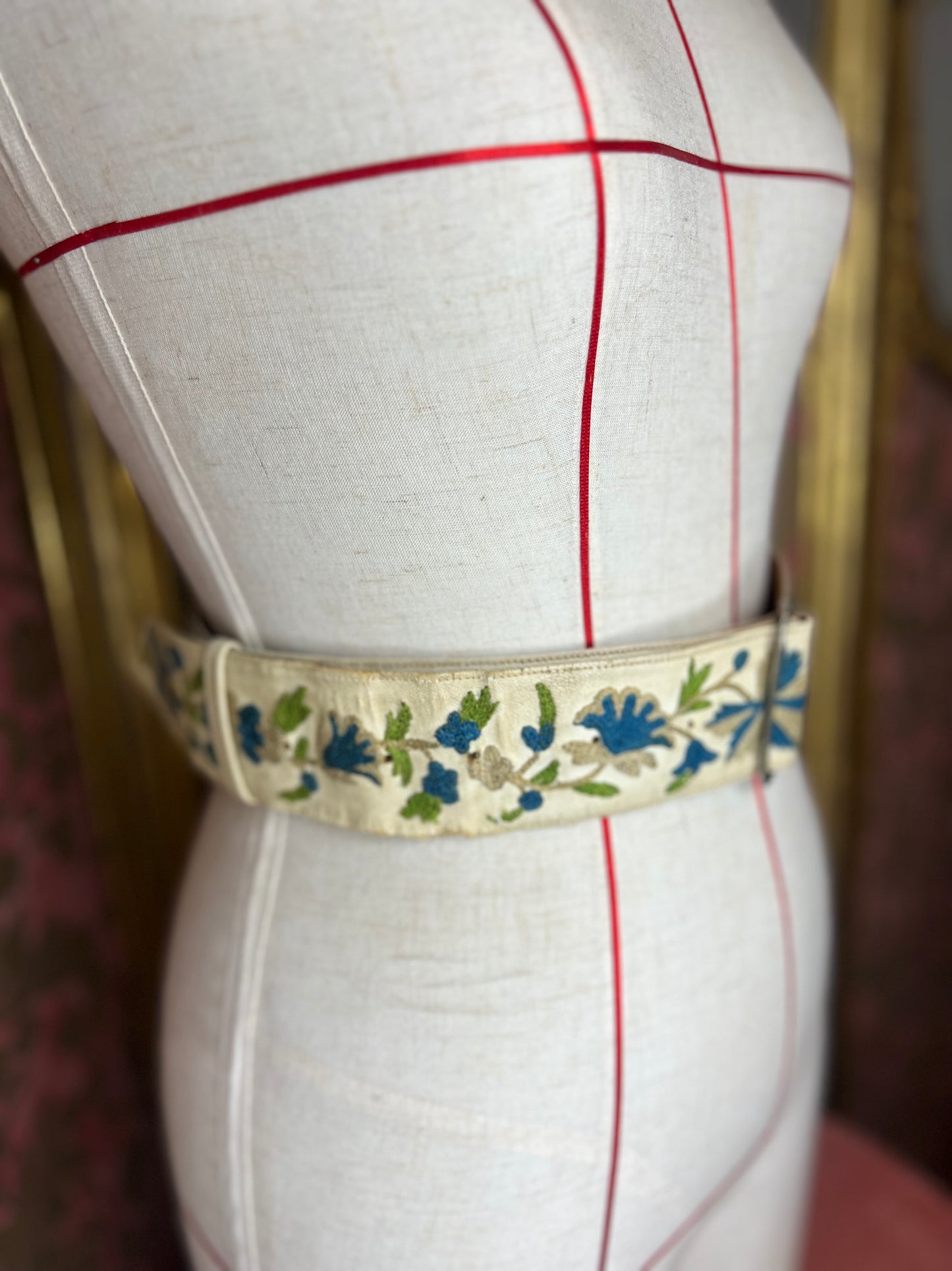 1970s Boho Leather Embroidered Belt