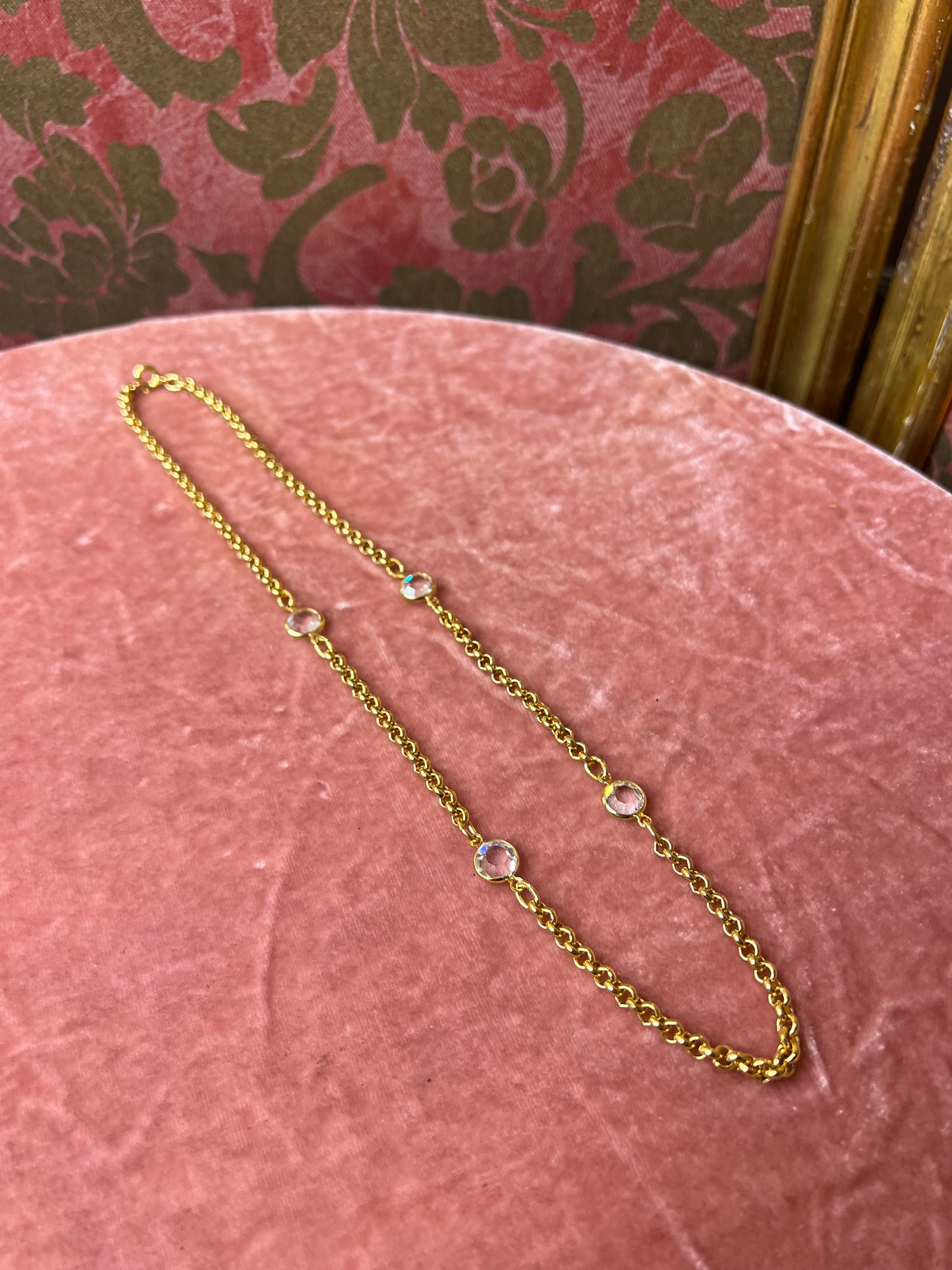 Vintage 20" Gold Plated Crystal Necklace