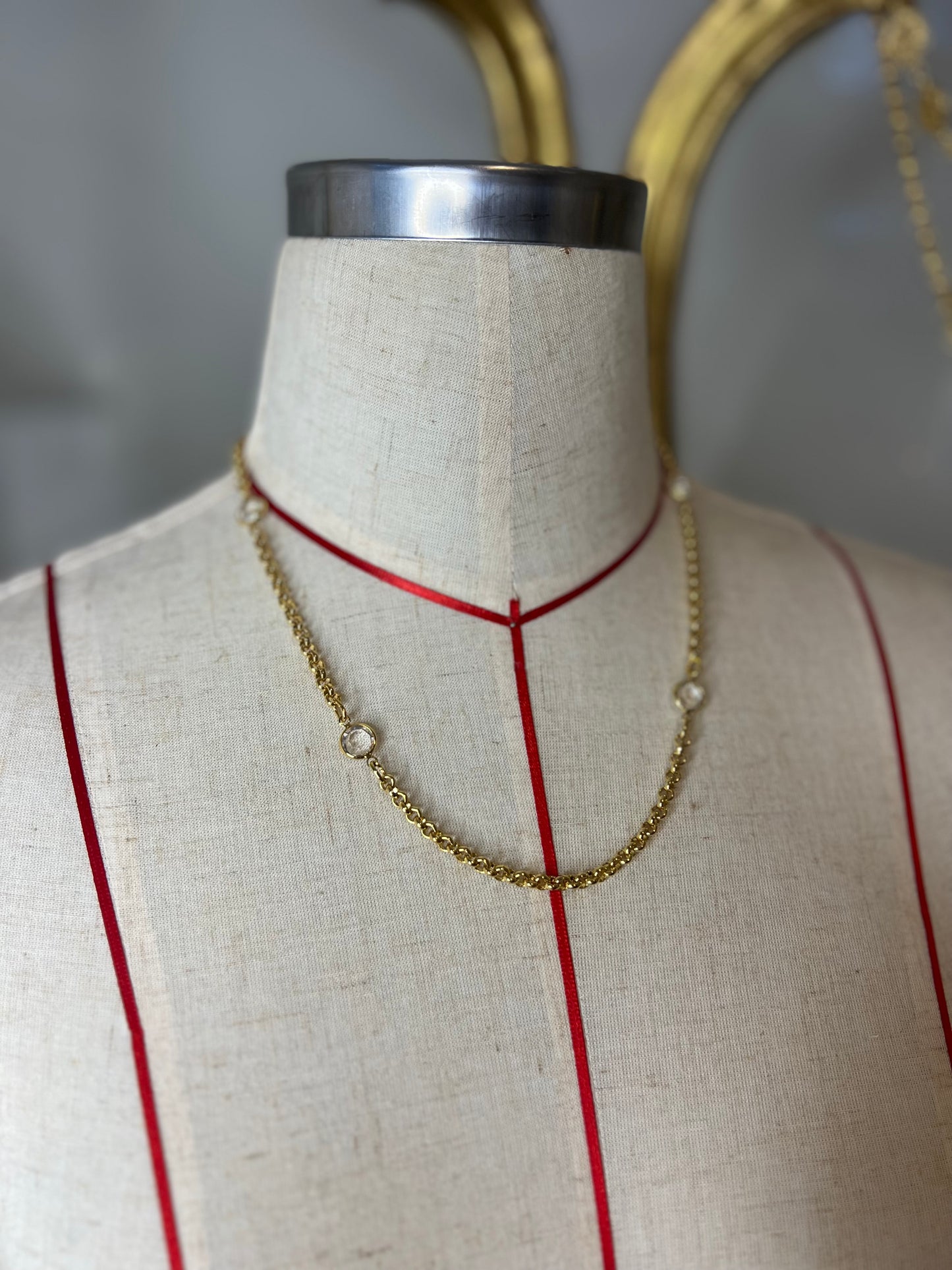 Vintage 20" Gold Plated Crystal Necklace