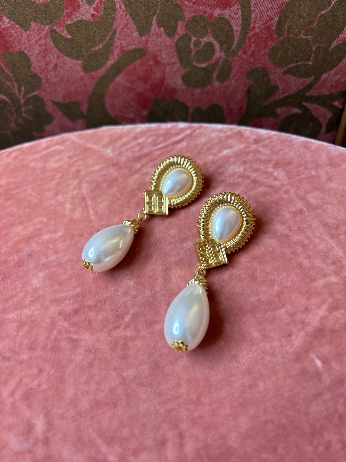 Vintage Drop-Pearl Costume Earrings