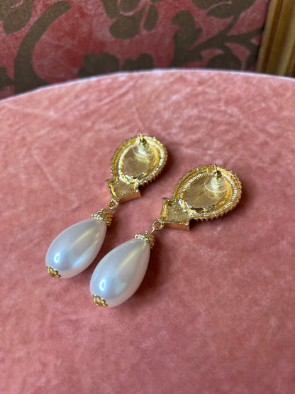 Vintage Drop-Pearl Costume Earrings