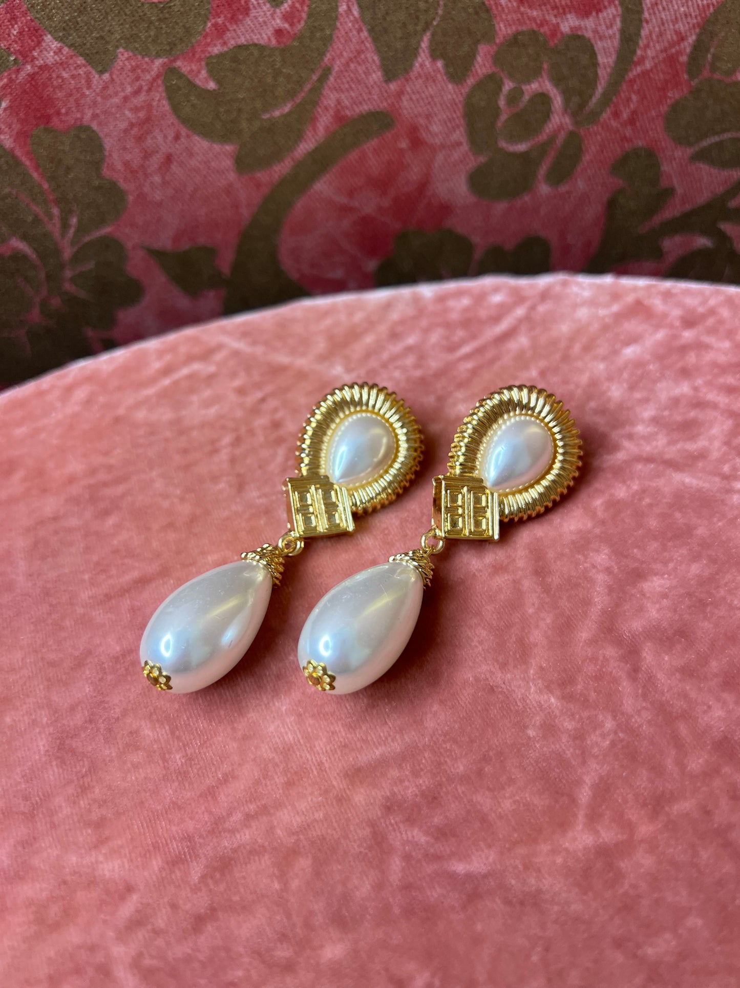 Vintage Drop-Pearl Costume Earrings